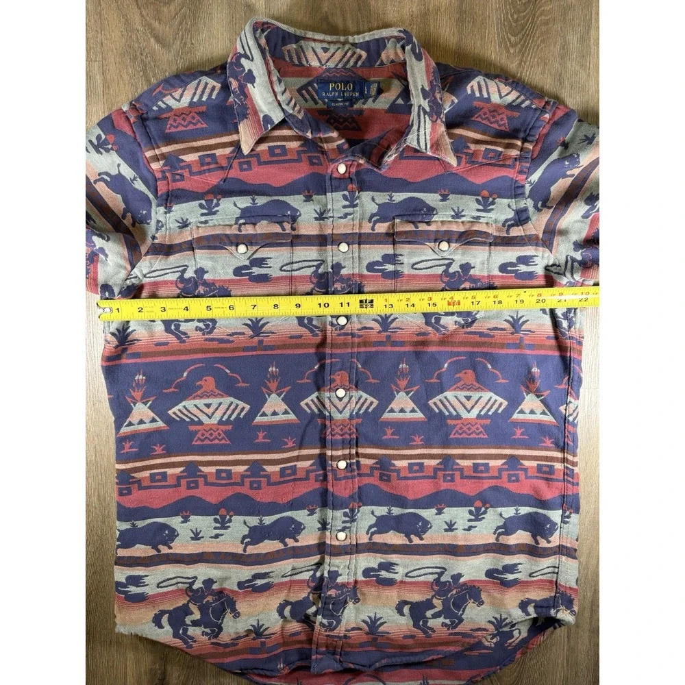 Polo Ralph Lauren Western Shirt Mens L Southwestern Aztec Cowboy Pearl Snap